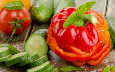 Red  paprika and cucumbers