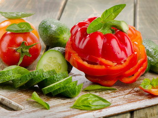 Red  paprika and cucumbers