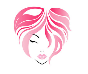Pink short hair stile icon, logo girl's face