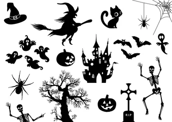 Tuinposter Halloween, Icon, Piktogramm, Set, Sammlung, Vektor, schwarz © snyGGG