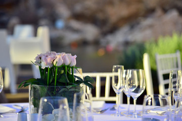 Life event with pink bouquet of roses
