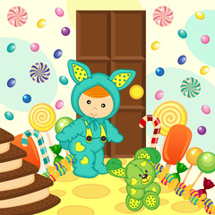 baby boy rabbit sweet food - vector illustration, eps