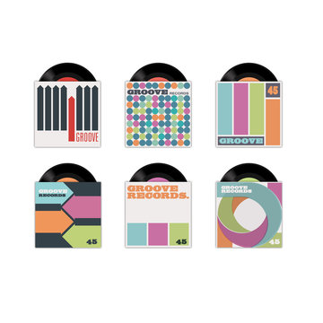 Six vector retro record sleeves, with records