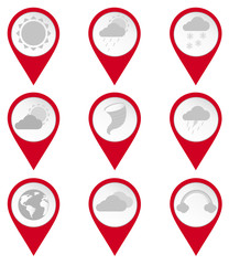 Map pin icons of climates