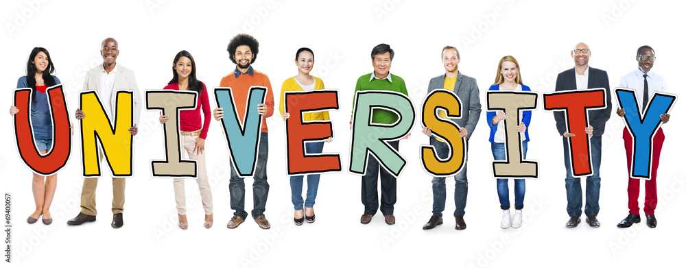 Wall mural Diverse People Holding Text University - Wall murals