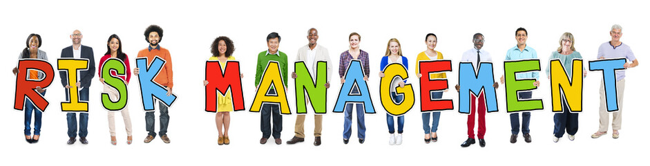 Fototapeta premium Diverse Group of People Holding Text Risk Management