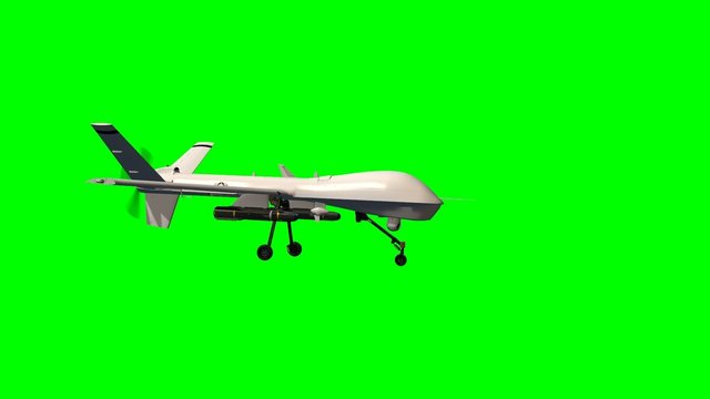 armed predator drone in flight - green screen