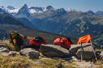 backpacks on footpath in Rhone-Alpes
