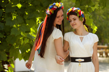 Ukrainian beautiful girls in national clothes