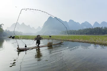 Foto op Canvas Cormorant, fish man and Li River scenery sight  © cchfoto