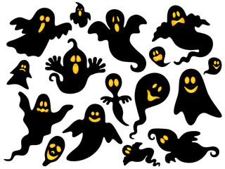 Set Halloween-Gespenster mit glühenden Augen – Vektor