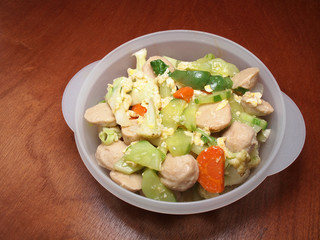 Fried cucumber vegetable combination with pork ball