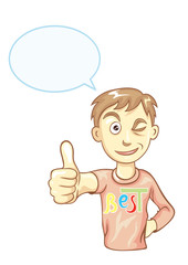 Boy with thumbs up, art vector illustration