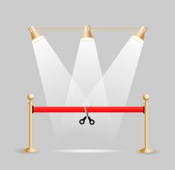 Scissors cutting red ribbon concept , vector illustration.  Real