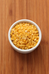 Yellow split lentils in a bowl