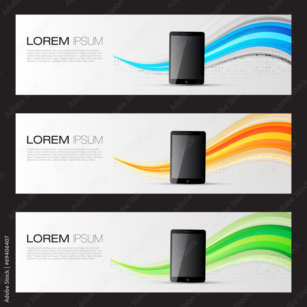 Poster realistic tablet pc computer promotion banners | website headers template | eps10 editable vector de
