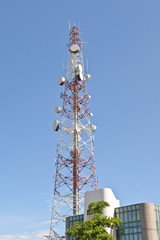 communication towers on sky background