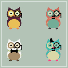 Set of Cute Hipster Owl | EPS10 Design