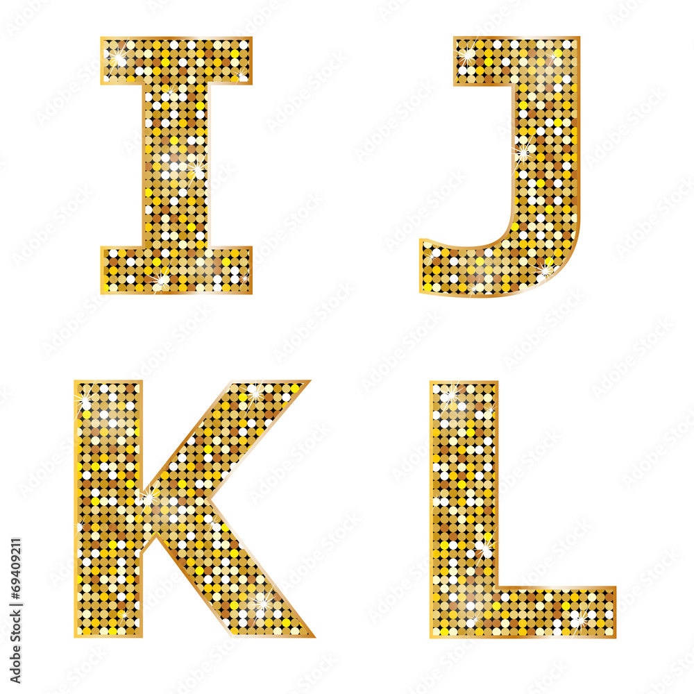 Wall mural Golden metallic shiny letters I, J, K, L