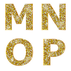 Golden metallic shiny letters M, N, O, P