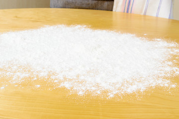 Flour on table