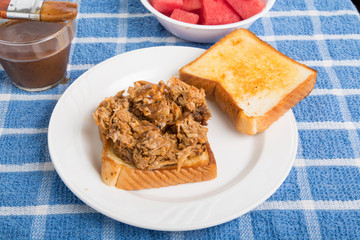 Barbecue Port Sandwich with Sauce and Watermelon