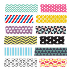 Set of colorful patterned washi tape stripes - 69411609