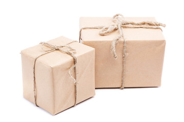 Vintage gift on white background.