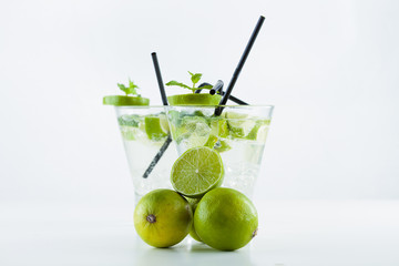 Mojito cocktail with lime and mint