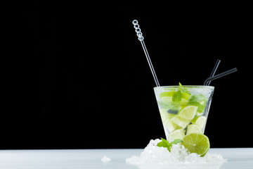 Mojito cocktail with lime and mint