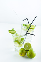 Mojito cocktail with lime and mint