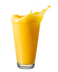 Rolgordijnen Orange juice. Splash in a glass, isolated on a white background © Tim UR