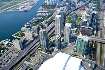 Fototapeta na wymiar Aerial view of Toronto skyscrapers and streets