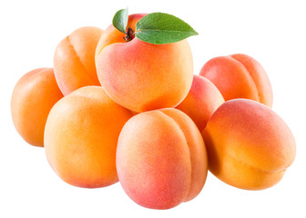 Ripe juicy apricots isolated on white background