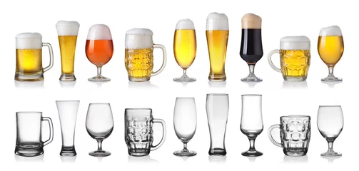 Fotobehang Collection of empty and full beer in glass isolated on white bac © chones