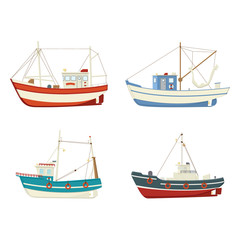 Four colourful vector fishing boats