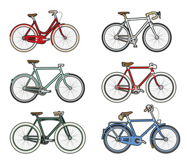 Six colourful bicycles