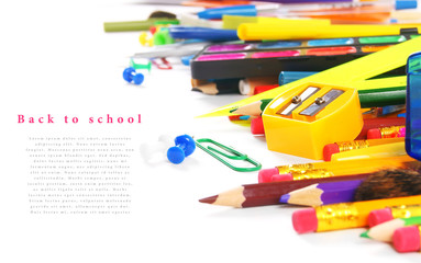 School tools and accessories on a white background.