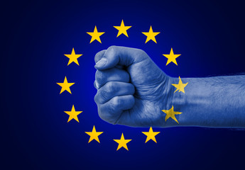 Flag Of EU Painted On A Man's Fist