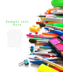 School tools and accessories on a white background.