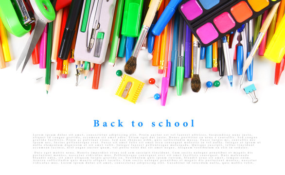 School tools and accessories on a white background.