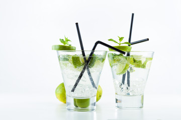 Mojito cocktail with lime and mint