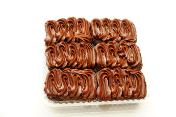 Packaged Chocolate Frosted Brownies Isolated on White