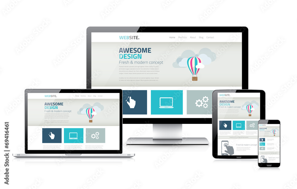 Poster Stylish responsive web design development coding vector concept