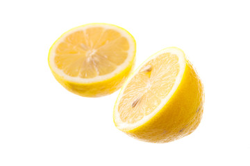 Closeup of lemon slice isolated on white background