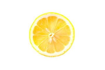 Closeup of lemon slice isolated on white background