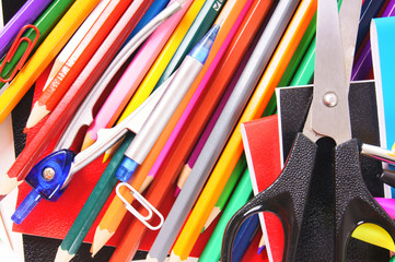 School tools and accessories on a white background.