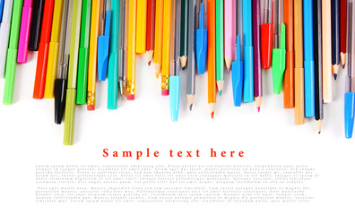 School tools and accessories on a white background.