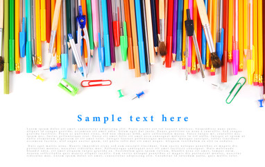 School tools and accessories on a white background.