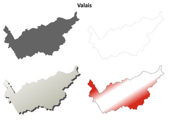 Valais blank detailed outline map set